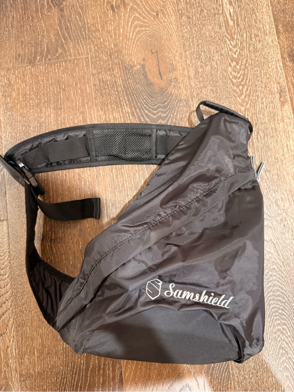 Black samshield helmet protection bag with zippers, cross body option + handles